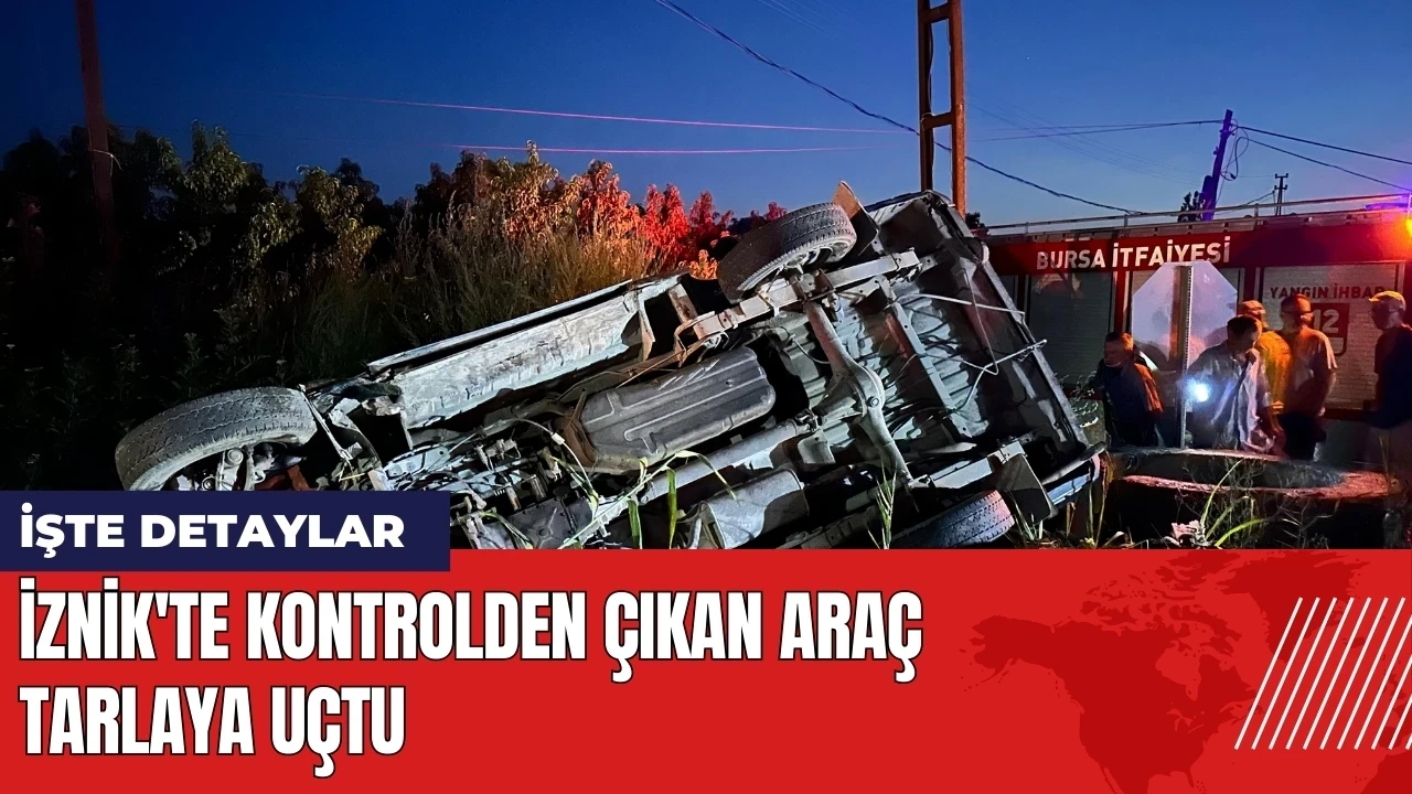 İznik'te kontrolden çıkan araç tarlaya uçtu