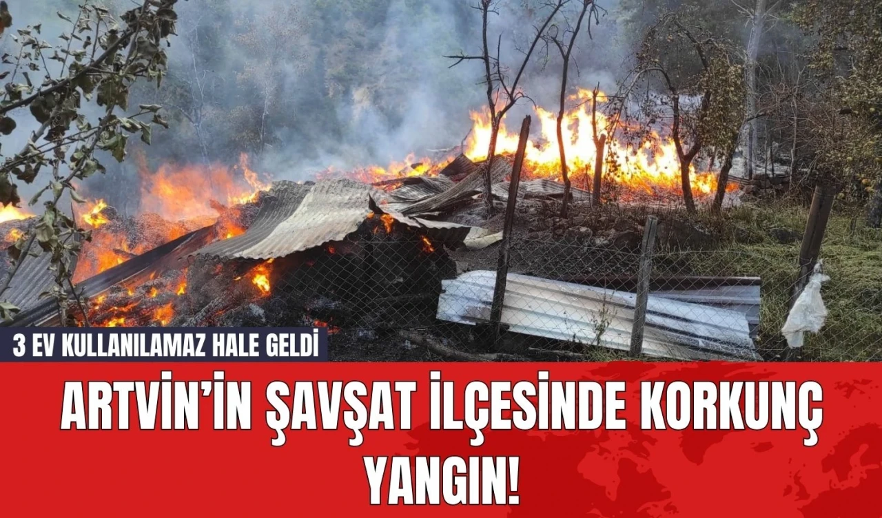 Artvin’in Şavşat İlçesinde Korkunç Yangın! 3 Ev Kullanılamaz Hale Geldi