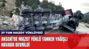 Akseki'de mazot yüklü tanker yağışlı havada devrildi