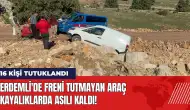 Erdemli'de freni tutmayan araç kayalıklarda asılı kaldı!