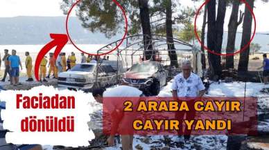 Antalya'da 2 araç yandı, faciadan dönüldü