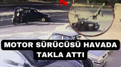 Motor sürücüsü havada takla attı