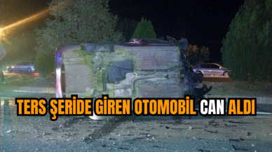 Ters şeride giren otomobil can aldı