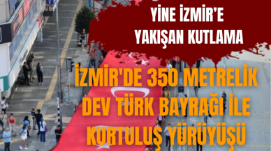 İzmir'de 350 metrelik dev Türk bayrağı ile kurtuluş yürüyüşü