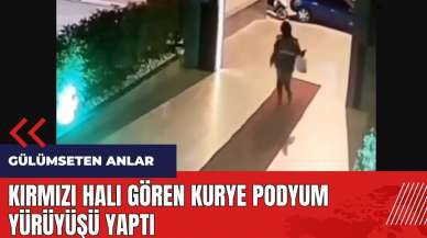 Kırmızı halı gören kurye podyum yürüyüşü yaptı