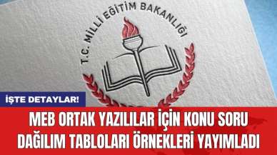 MEB ortak yazılılar için konu soru dağılım tabloları örnekleri yayımladı