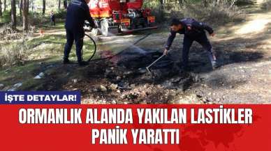 Ormanlık alanda yakılan lastikler panik yarattı