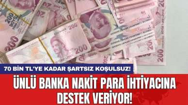 Ünlü banka nakit para ihtiyacına destek veriyor! 70 bin TL'ye kadar şartsız koşulsuz!