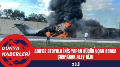 ABD'de Otoyola İniş Yapan Küçük Uçak Araca Çarparak Alev Aldı