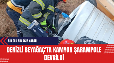 Denizli Beyağaç'ta Kamyonda Şarampole Devrildi