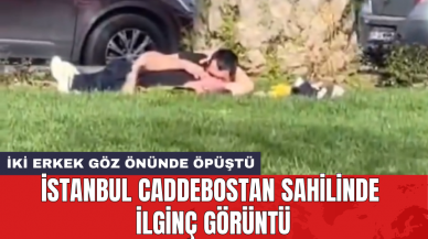 İstanbul Caddebostan sahilinde ilginç görüntü: İki erkek göz önünde öpüştü