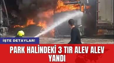 Park halindeki 3 tır alev alev yandı