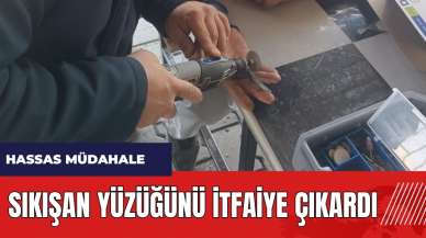 Sıkışan yüzüğünü itfaiye çıkardı