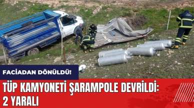 Tüp kamyoneti şarampole devrildi: 2 yaralı