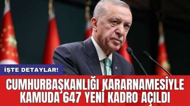 Cumhurbaşkanlığı kararnamesiyle kamuda 647 yeni kadro açıldı