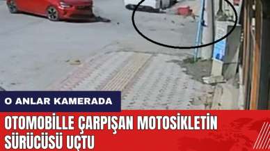 Otomobille çarpışan motosikletin sürücüsü uçtu