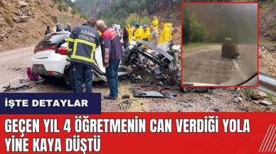 Geçen yıl 4 öğretmenin can verdiği yola yine kaya düştü