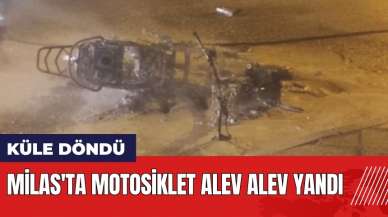 Muğla Milas'ta motosiklet alev alev yandı