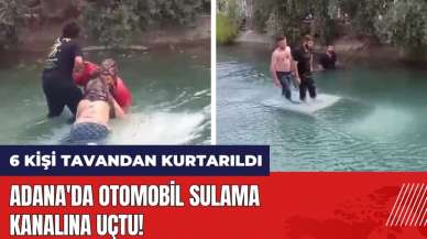 Adana'da otomobil sulama kanalına uçtu! 6 kişi tavandan kurtarıldı