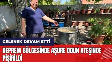 Deprem bölgesinde aşure odun ateşinde pişirildi