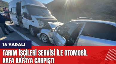 Tarım işçileri servisi ile otomobil kafa kafaya çarpıştı: 14 yaralı