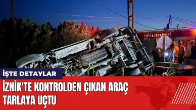 İznik'te kontrolden çıkan araç tarlaya uçtu