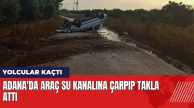 Adana'da araç su kanalına çarpıp takla attı