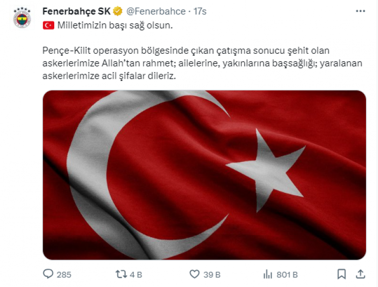 Pençe-Kilit Harekatı'nda Şehit Olan Askerlere Spor Camiasından Birlik ve Beraberlik Mesajları 5