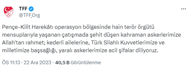 Pençe-Kilit Harekatı'nda Şehit Olan Askerlere Spor Camiasından Birlik ve Beraberlik Mesajları 3