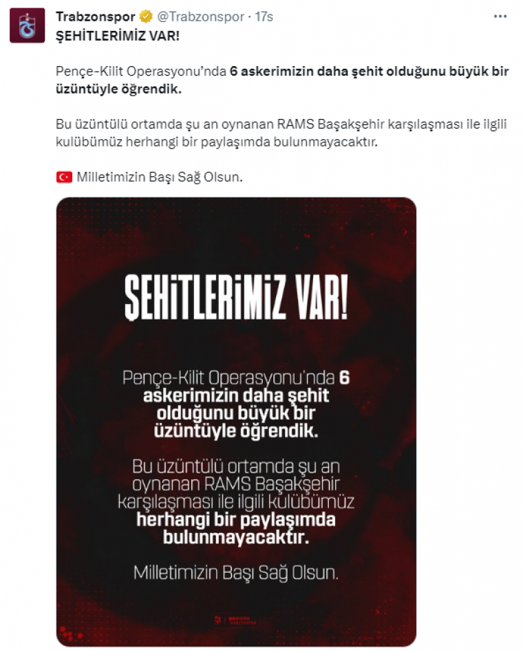 Pençe-Kilit Harekatı'nda Şehit Olan Askerlere Spor Camiasından Birlik ve Beraberlik Mesajları 7