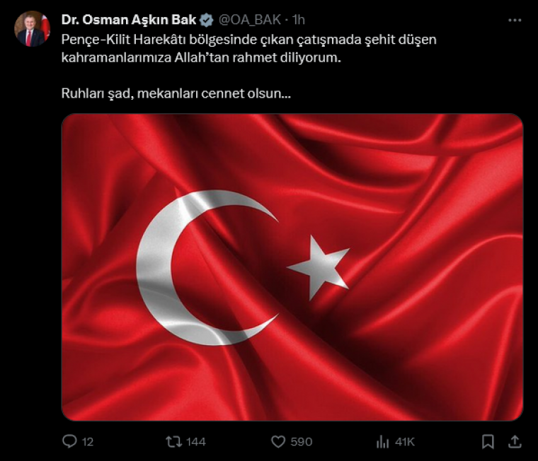 Siyaset dünyası şehitlerimiz için taziye mesajları yayınladı 4