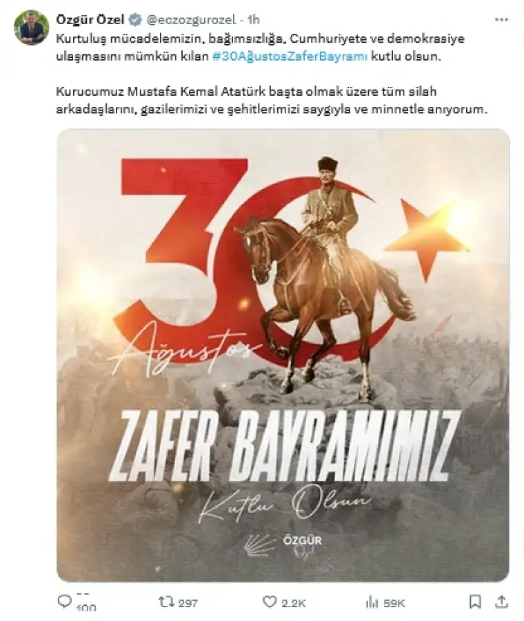 Siyasi liderlerden 30 Ağustos Zafer Bayramı mesajları 1