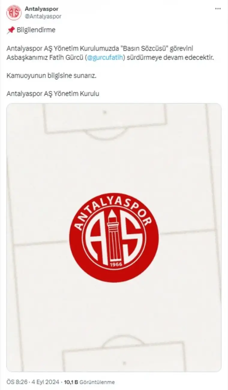 Antalyaspor’da kritik görev değişimi 