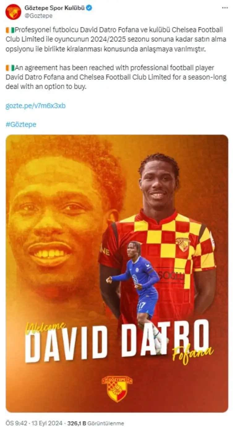 Göztepe Chelsea'den David Datro Fofana'yı Kiraladı