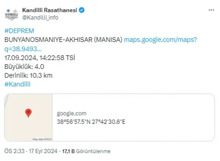 Kandilli Açıkladı: Manisa'da Art Arda Deprem Oldu!