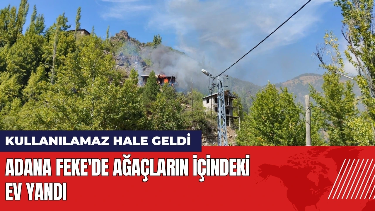 Adana Feke'de ağaçların içindeki ev yandı! Kullanılamaz hale geldi