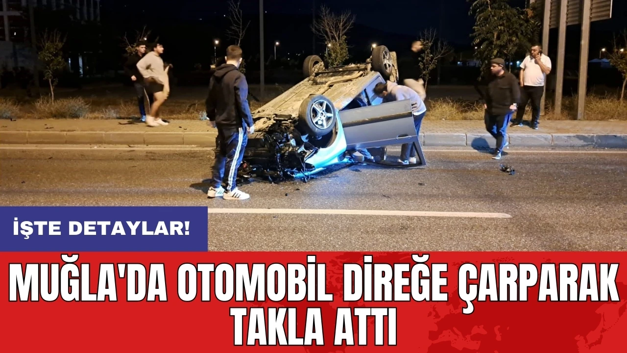 Muğla'da otomobil direğe çarparak takla attı